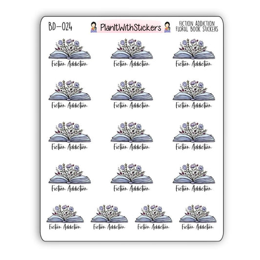 Fiction Addiction Floral Book Sticker