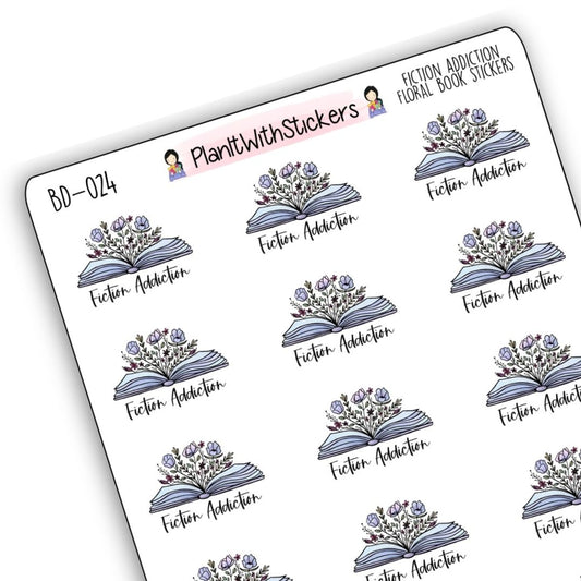Fiction Addiction Floral Book Sticker