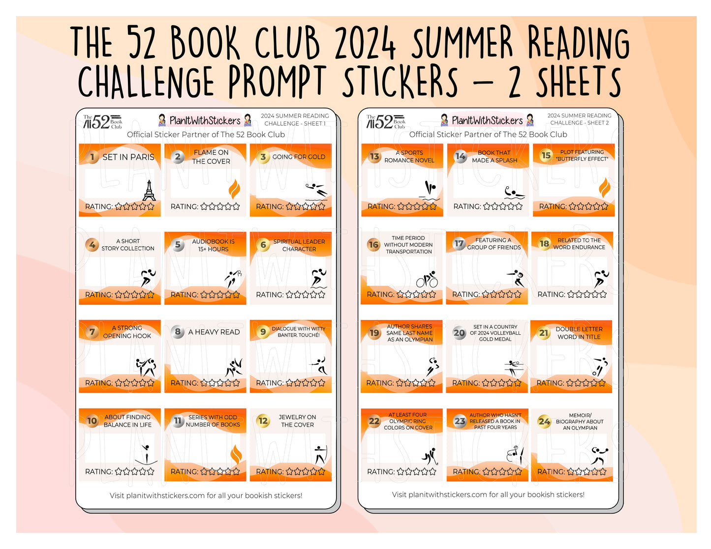 The 52 Book Club 2024 Summer Reading Challenge Prompt Stickers