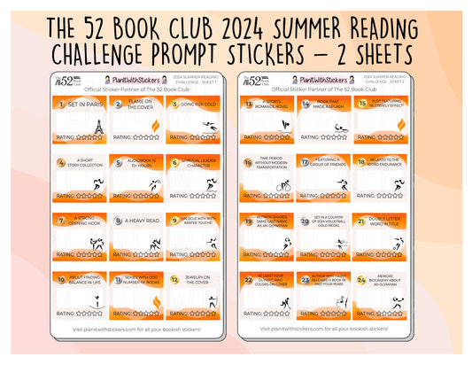 The 52 Book Club 2024 Summer Reading Challenge Prompt Stickers