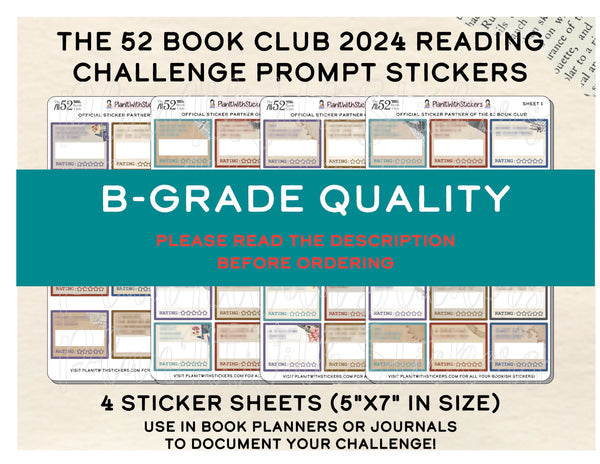 *B-GRADE* 2024 - The 52 Book Club Reading Challenge Prompt Stickers