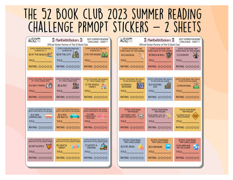 The 52 Book Club 2023 Summer Reading Challenge Prompt Stickers