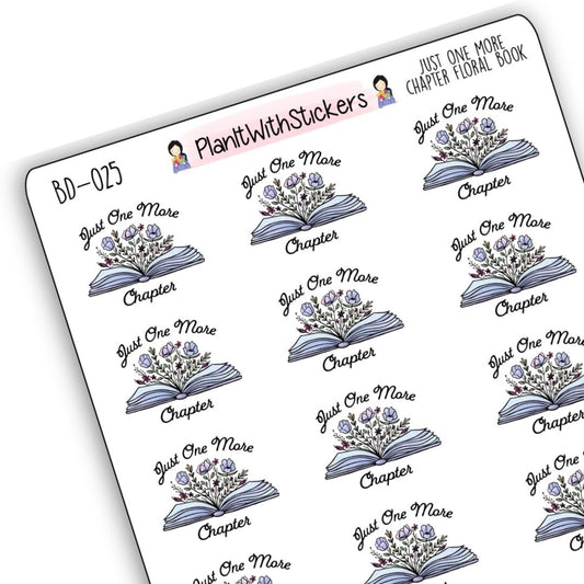 Just One More Chapter Floral Book Stickers