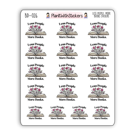 Less People. More Books Floral Book Sticker