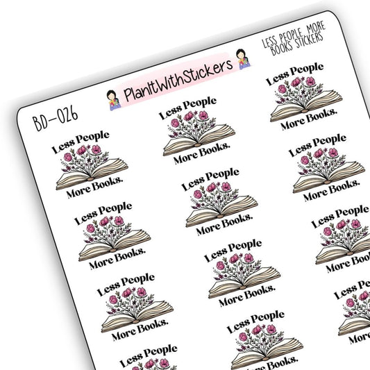 Less People. More Books Floral Book Sticker