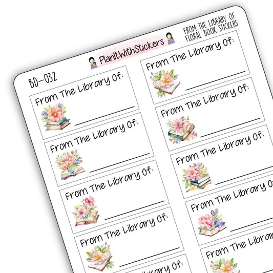 From The Library Of Floral Watercolour Book Labelling Stickers