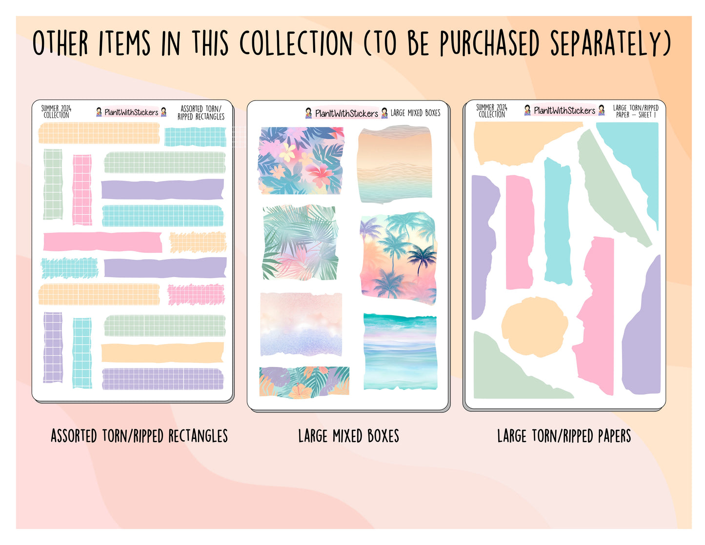 a set of three planner stickers with palm trees