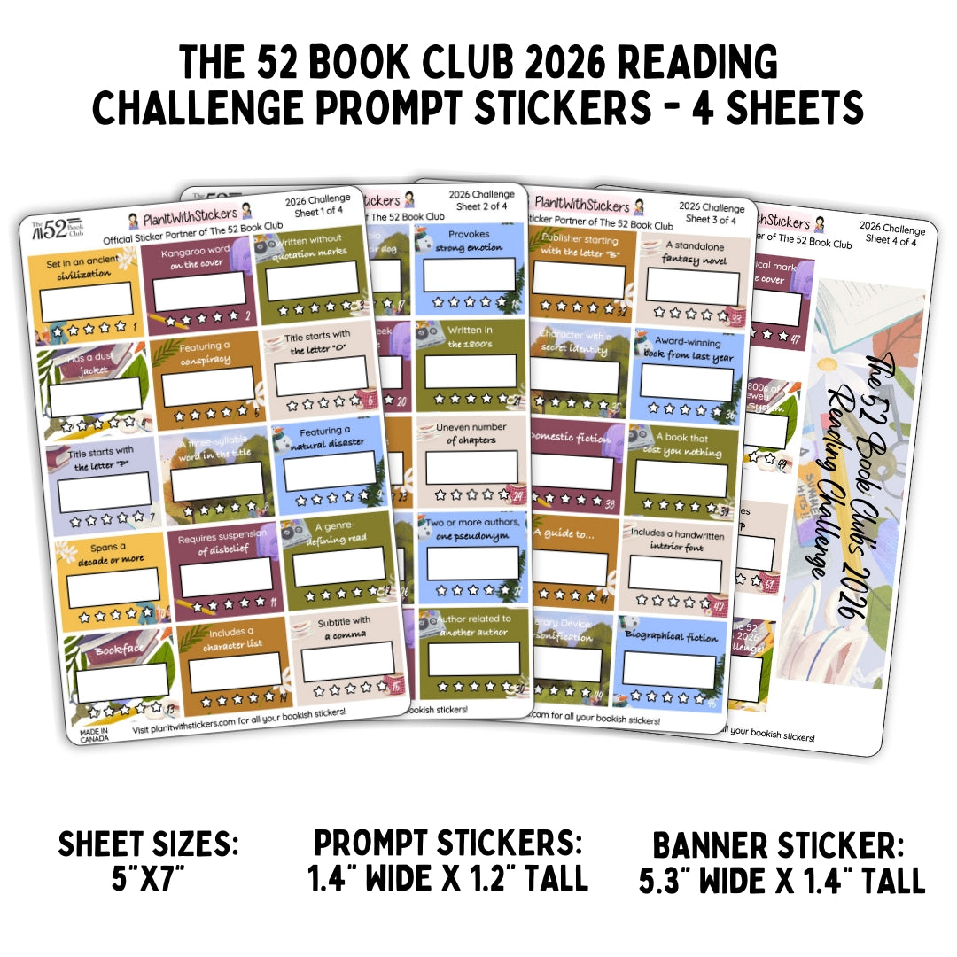 2026 - The 52 Book Club Reading Challenge Prompt Sticker Set for Planners and Journals