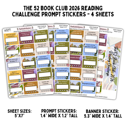 2026 - The 52 Book Club Reading Challenge Prompt Sticker Set for Planners and Journals