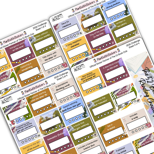 2026 - The 52 Book Club Reading Challenge Prompt Sticker Set for Planners and Journals