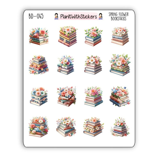 Spring Flower Book Stack Deco Stickers