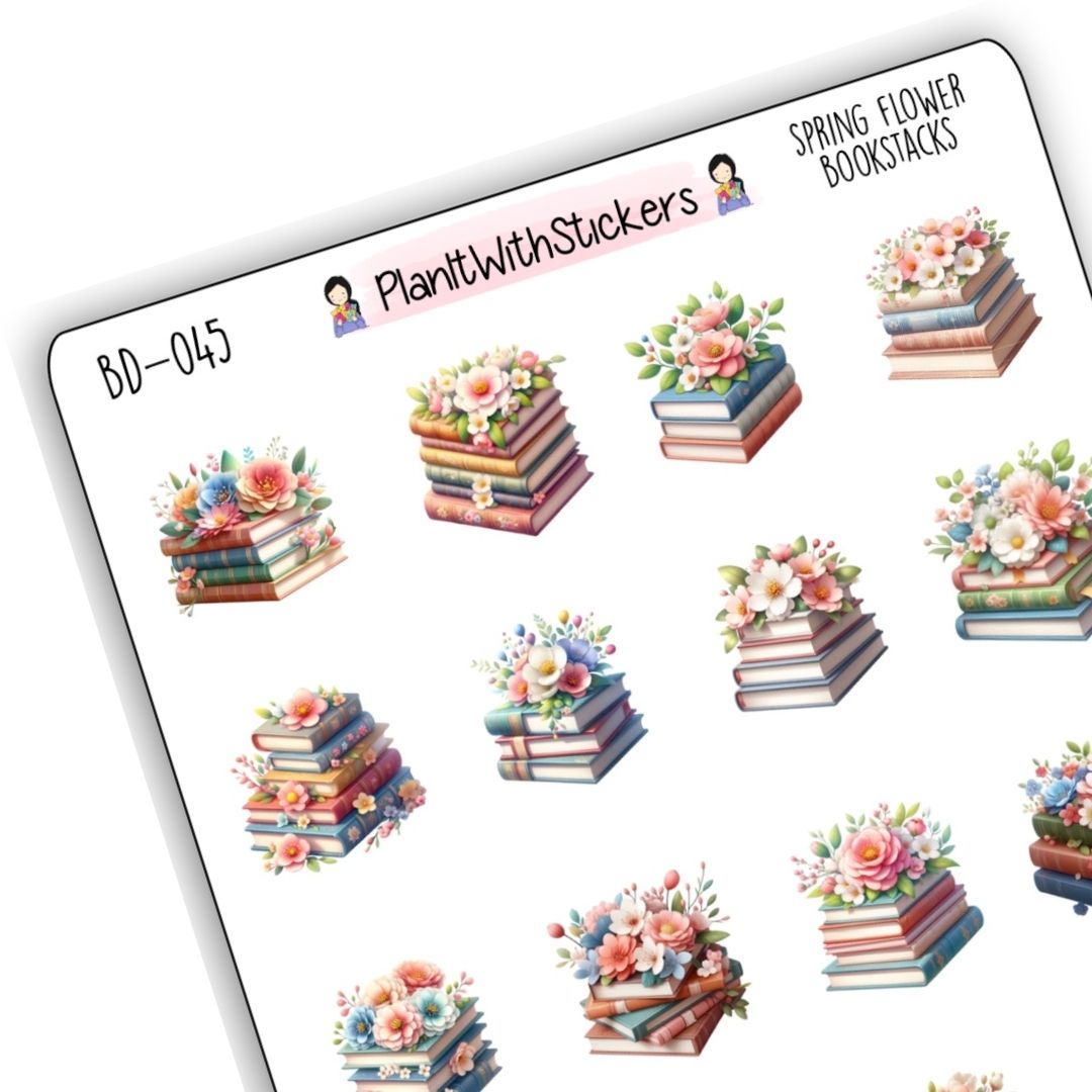 Spring Flower Book Stack Deco Stickers – PlanItWithStickers