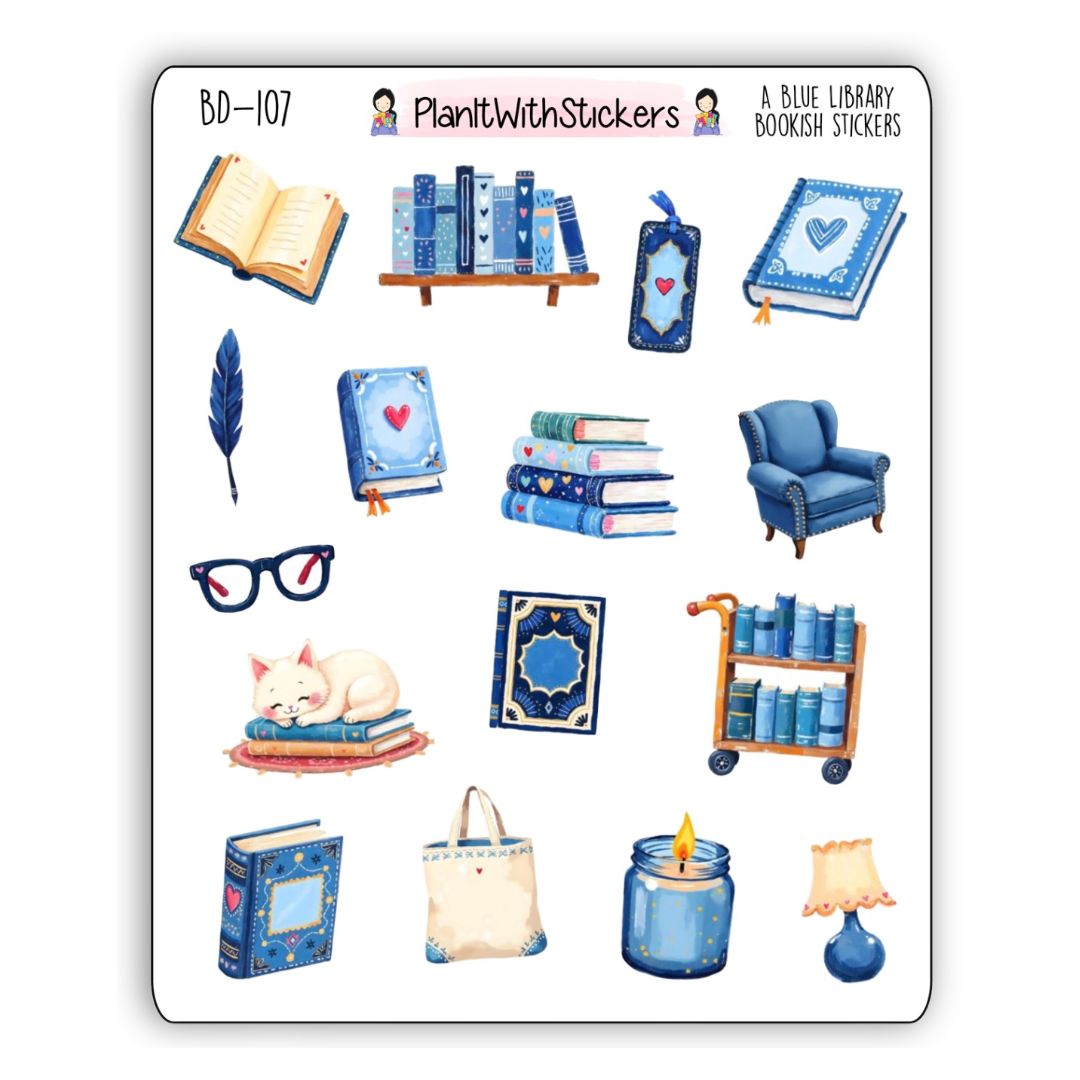 A Blue Library Bookish Deco Stickers