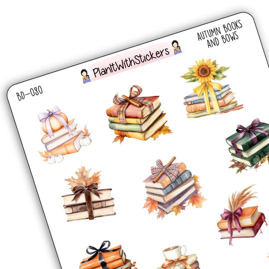 Autumn Books and Bows Bookish Decorative Stickers - Fall 2025 Collection