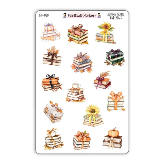 Autumn Books and Bows Bookish Decorative Stickers - Fall 2025 Collection