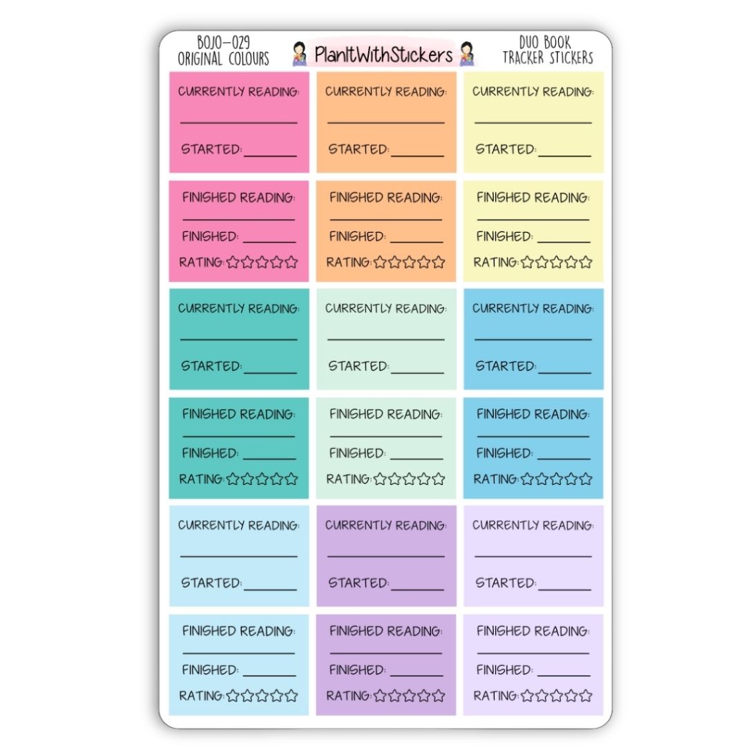 Duo Book Tracker Sticker (2024 Colours) for Currently Reading Book Stickers