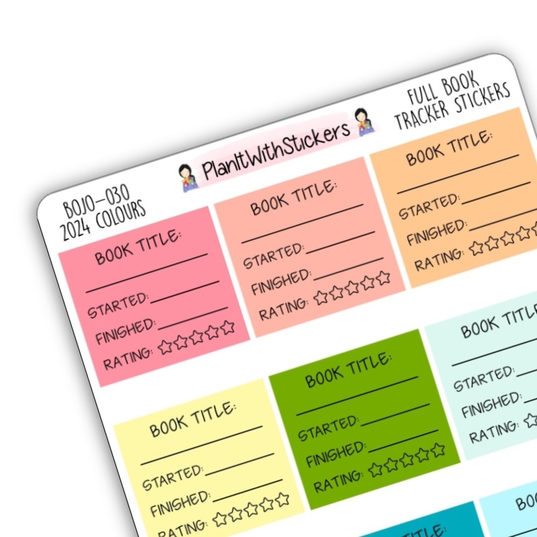 Full Book Tracker Sticker (2024 Colours) for Currently Reading Avid Readers