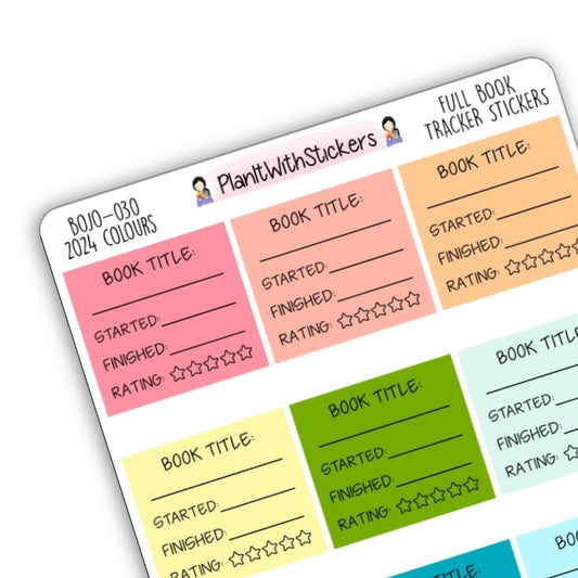 Full Book Tracker Sticker (2024 Colours) for Currently Reading Avid Readers