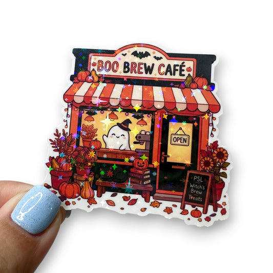 Boo Brew Café Halloween Holographic Diecut Sticker