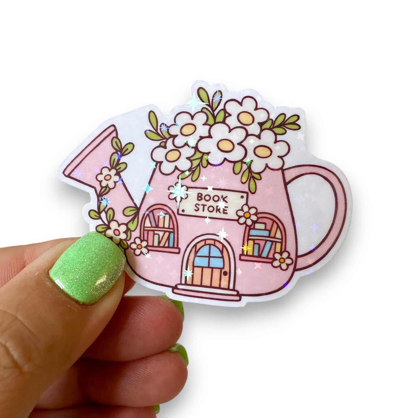 Watering Can Bookstore Holographic Diecut Sticker