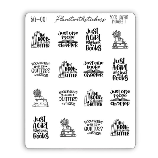 Book Lovers Quote and Phrases Sticker Sheet - VERSION 1
