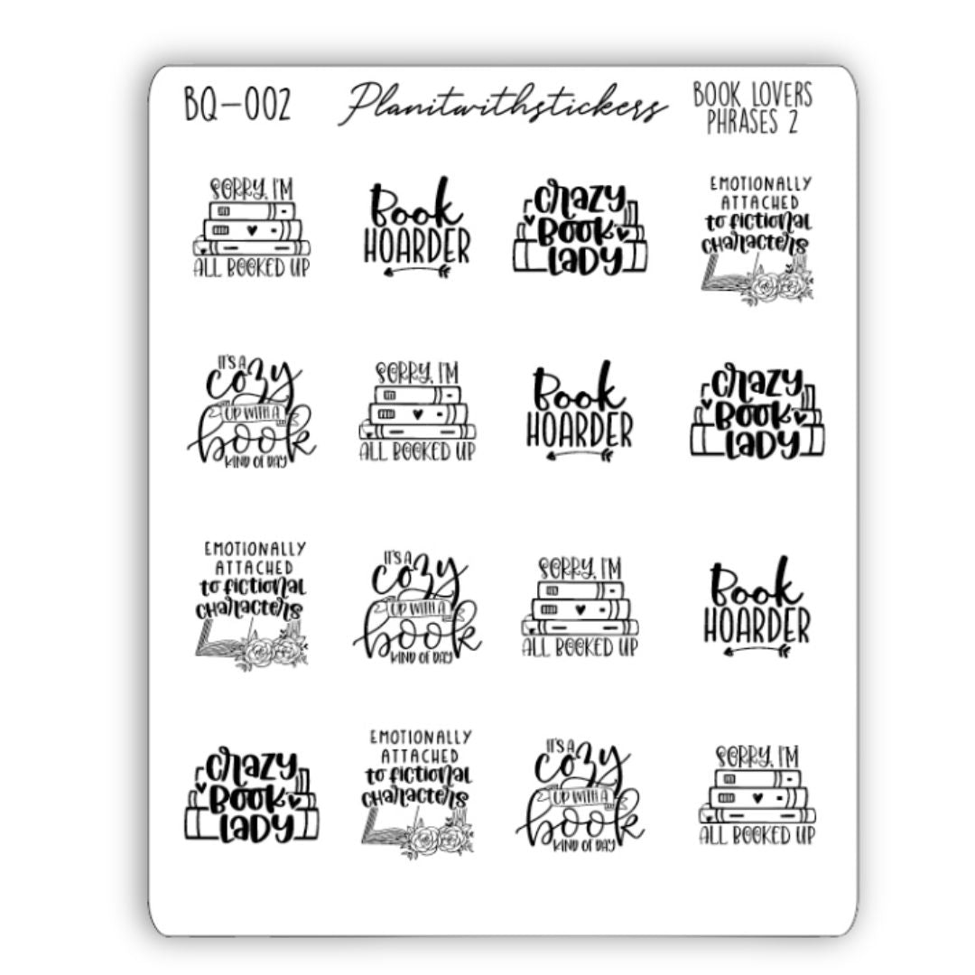 Book Lovers Quote and Phrases Sticker Sheet - VERSION 2