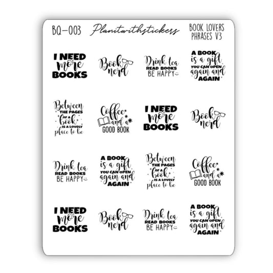 Book Lovers Quote and Phrases Sticker Sheet - VERSION 3