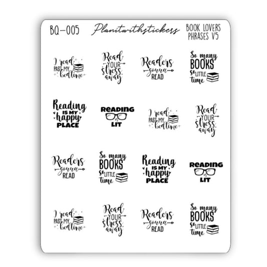 Book Lovers Quote and Phrases Sticker Sheet - VERSION 5