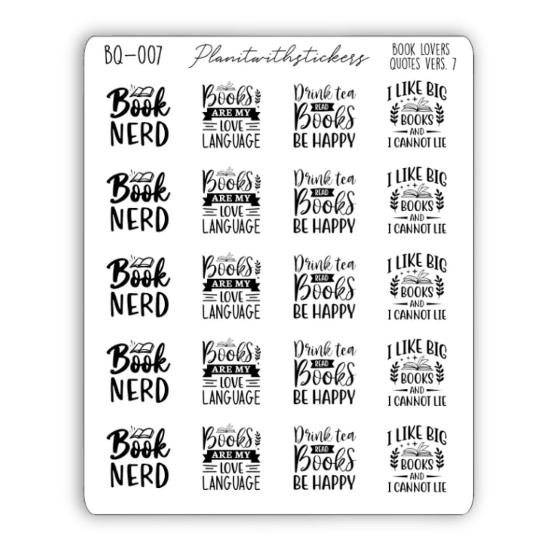Book Lovers Quote and Phrases Sticker Sheet - VERSION 7