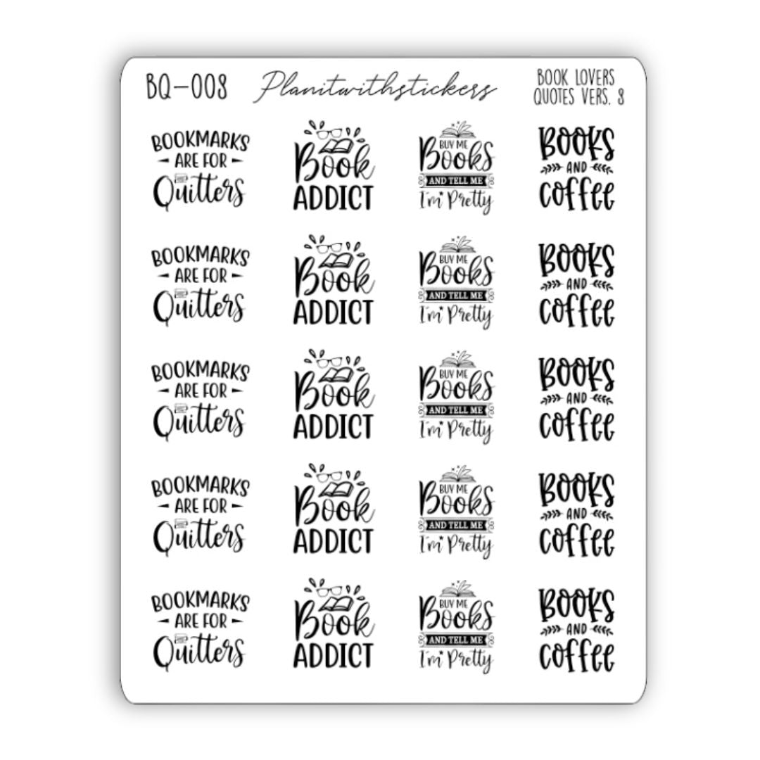 Book Lovers Quote and Phrases Sticker Sheet - VERSION 8