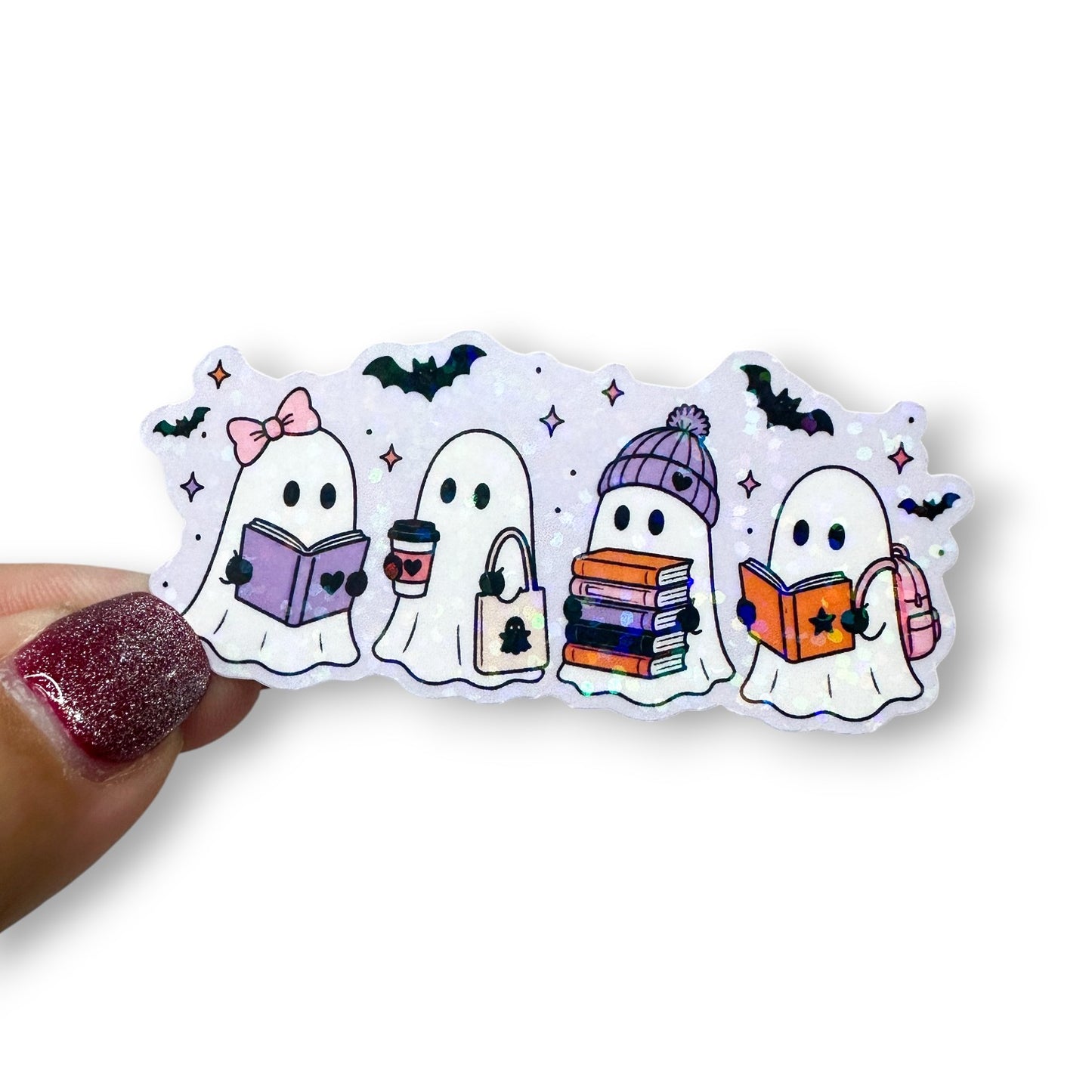 Books And Backpack Ghost Friends Holographic Diecut