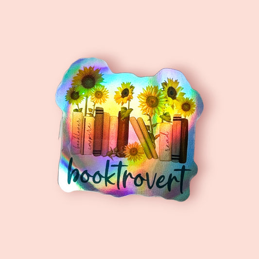 Holographic Booktrovert Sunflower Bookshelf Reading Bookish Vinyl Diecut Sticker