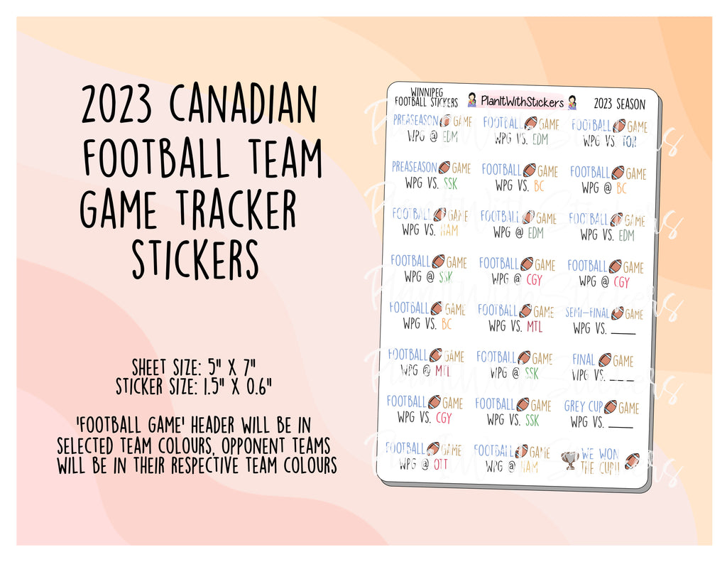 Canadian Football League 2023 Season Football Game Tracker Sticker