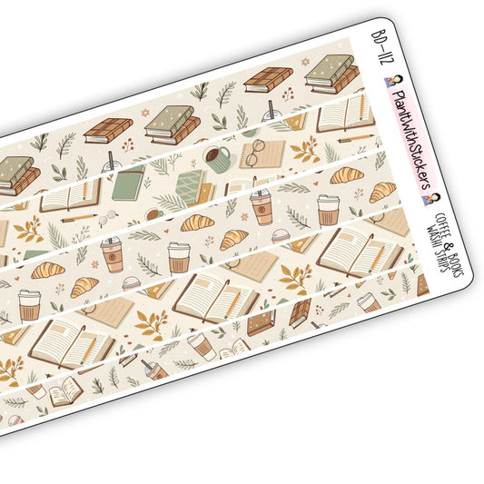 Coffee and Books Long Washi Strips