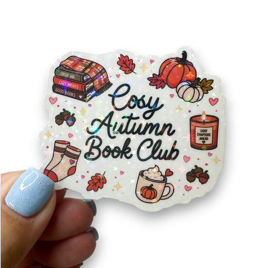 Cosy Autumn Book Club Holographic Diecut Sticker