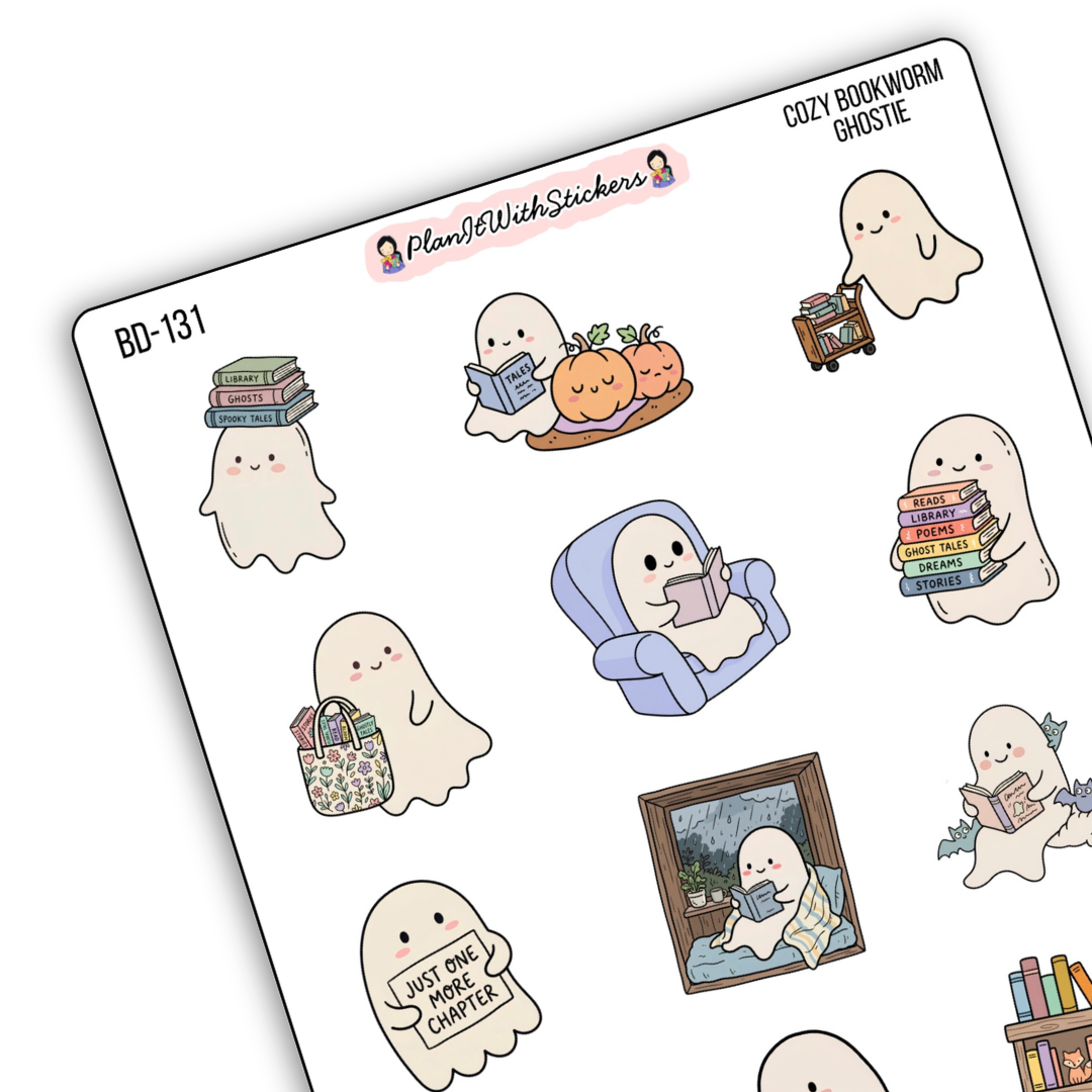 Cozy Bookworm Ghostie Sticker Sheet