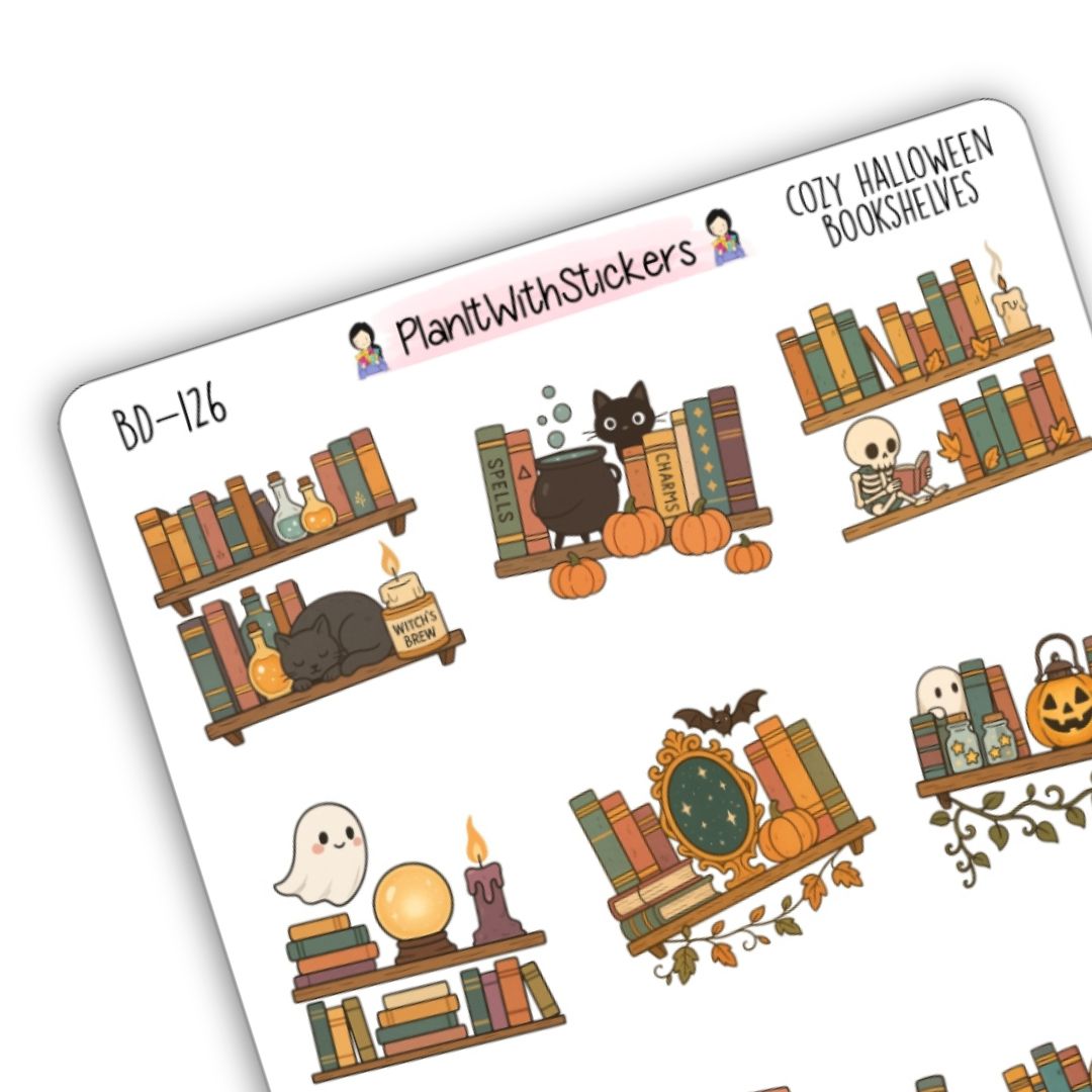 Cozy Halloween Bookshelves Deco Stickers