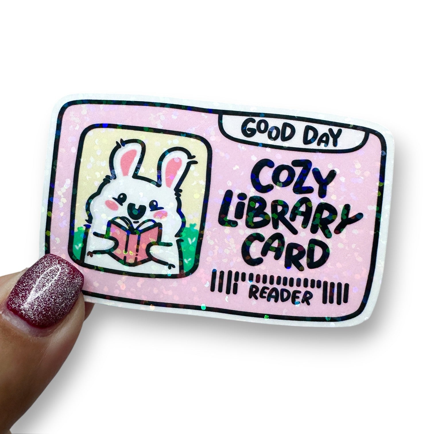 Cozy Library Card Reader Bunny Holographic Diecut