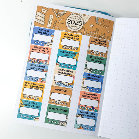 2025 - The 52 Book Club Reading Challenge Prompt Sticker Set for Planners and Journals