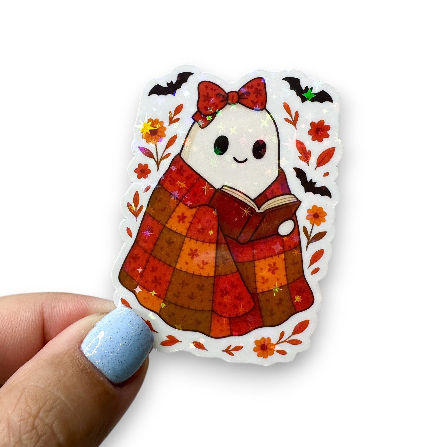 Fall Blanket Ghost Reading Book Holographic Diecut