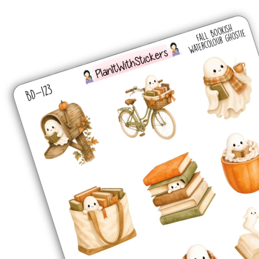 Fall Bookish Watercolour Ghostie Deco Stickers