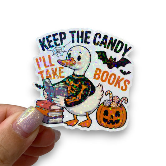 Keep the Candy Halloween Duck Holographic Vinyl Die Cut Sticker