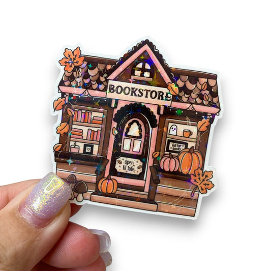Fall Bookstore Holographic Vinyl Die Cut Sticker