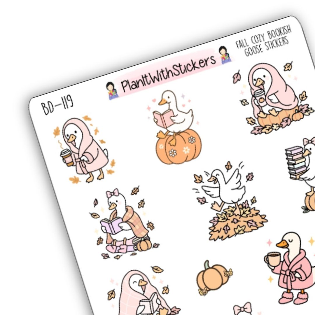Fall Cozy Bookish Goose Sticker Sheet