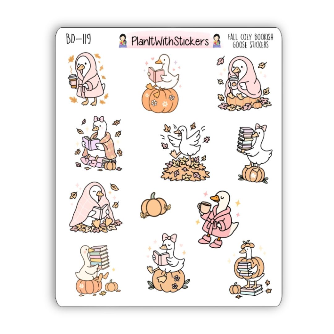 Fall Cozy Bookish Goose Sticker Sheet