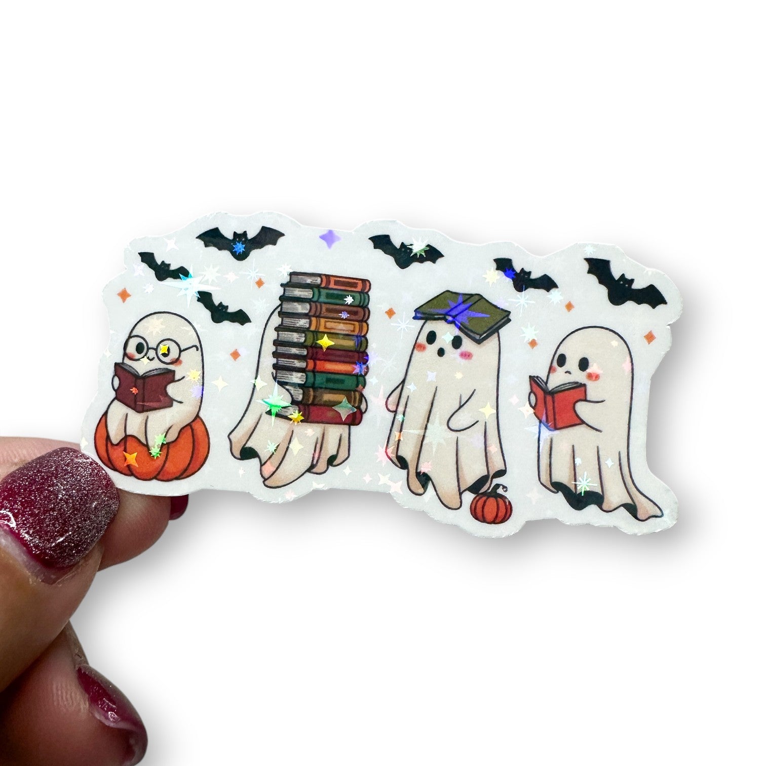 Fall Ghostie Book Pals Holographic Diecut Sticker