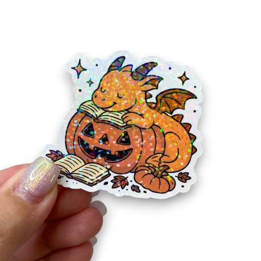 Fall Fantasy Dragon Bookish Die Cut Holographic Sticker