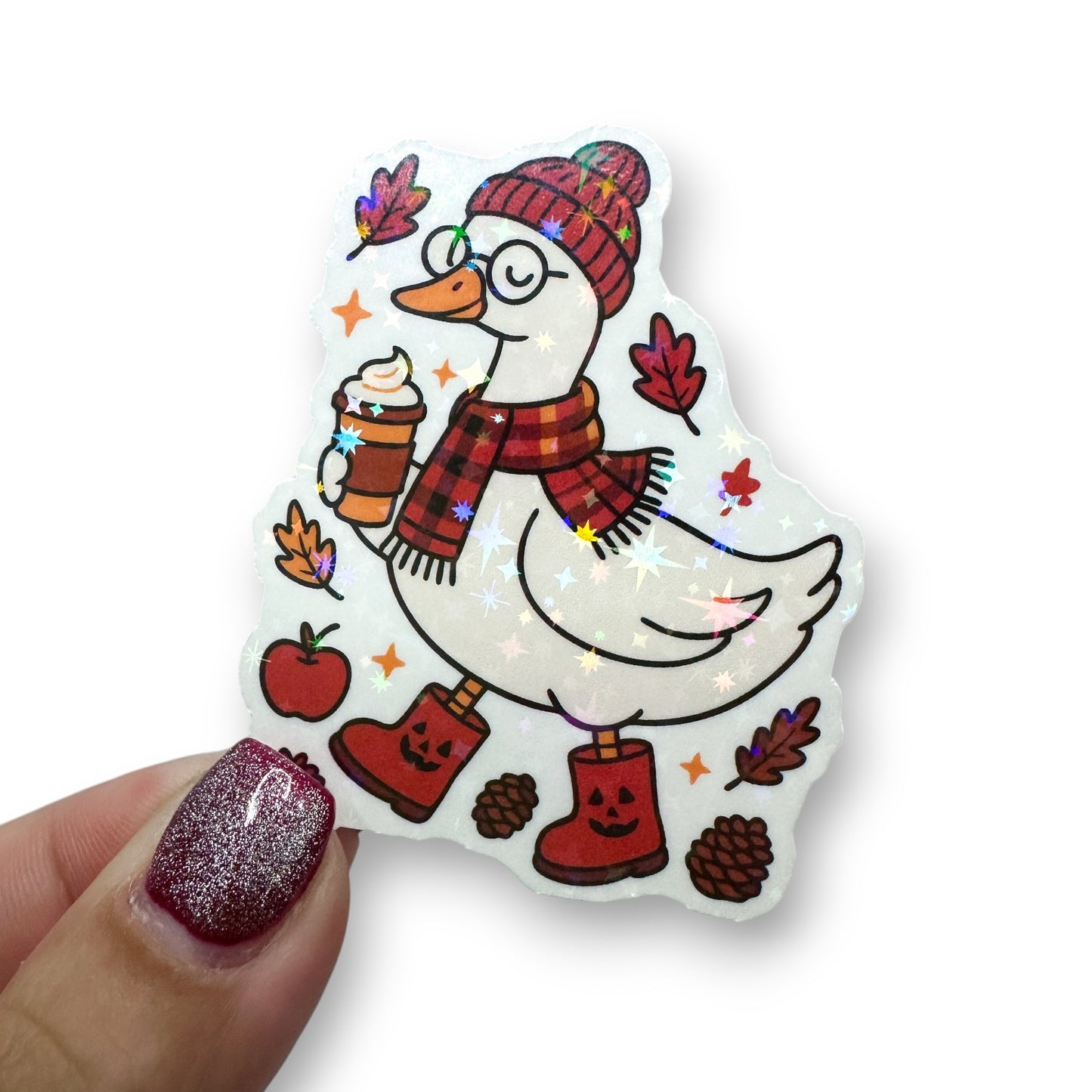 Pumpkin Spice Latte Silly Goose Holographic Diecut Sticker