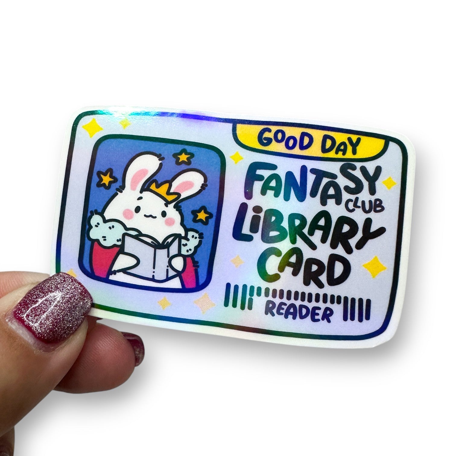 Fantasy Club Library Card Bunny Holographic Diecut Sticker
