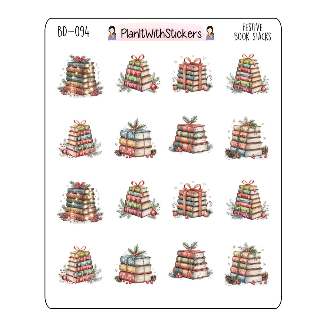 Festive Book Stack Journaling Stickers